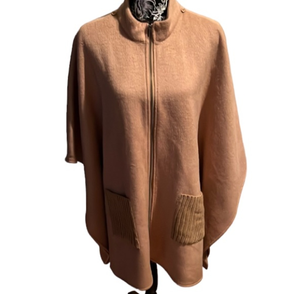 Jessica London size XL tan wool blend cape with arm holes no hood fits 14-16